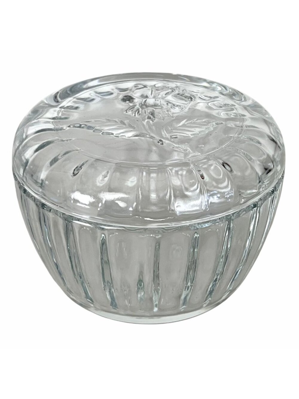 Vintage Italian Glass Trinket Box Raised Relief Rose Lid by Luigi Bormioli EUC